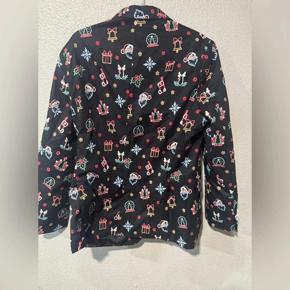 Festive Black Blazer with neon Holiday Print size M